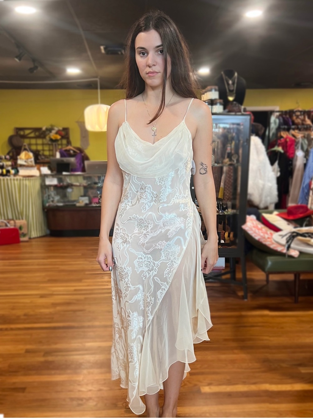 1990s Victoria Secret Sheer Cream Nightgown, Slip Dress | Size S